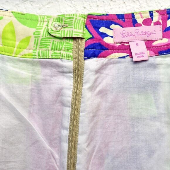 Lilly Pulitzer Floral Patchwork Skirt Pleated Lined Cotton Green Pink-Women's 6 - Picture 3 of 6